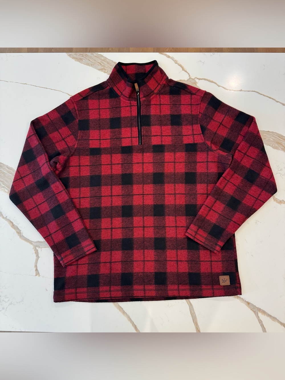 Buffalo Plaid Quarter Zip Fleece Pullover Mens L John Wayne Red Black Western